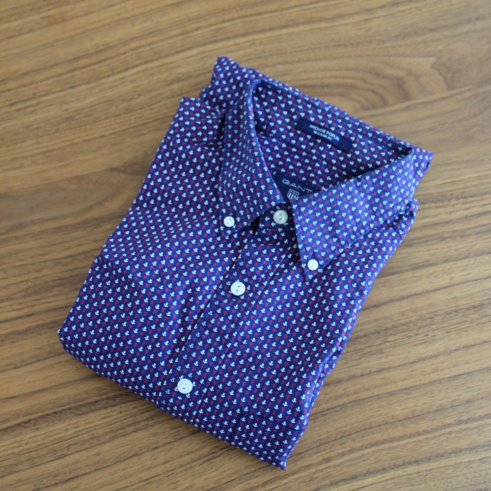 GANT Men's Navy Red Anchor Shirt - MEDIUM